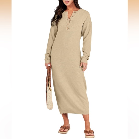 anrabess Dresses & Skirts - Beige Knit Sweater Dress XL